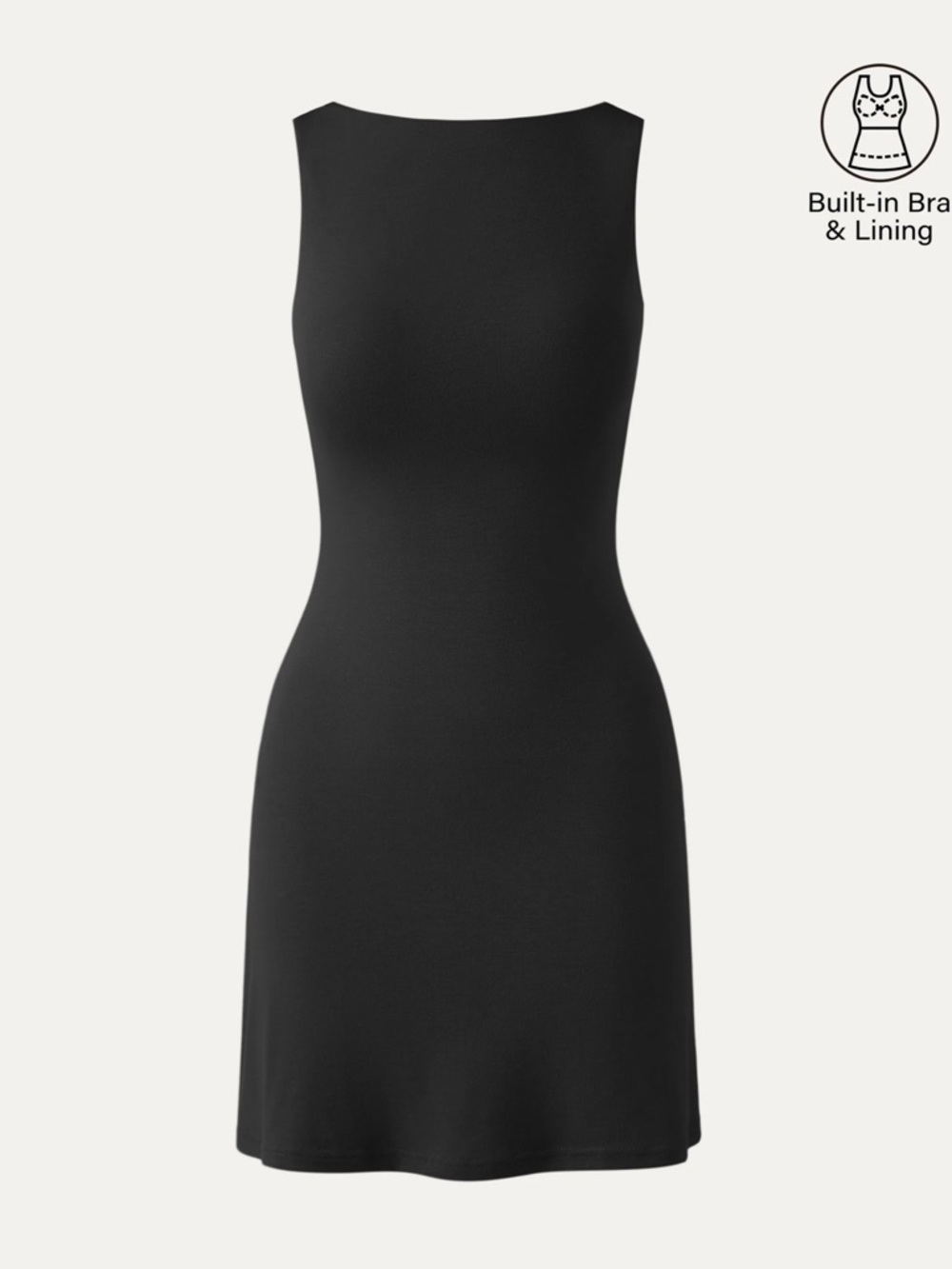 OGL Sleek Black Sleeveless Mini Dress with Built-In Bra